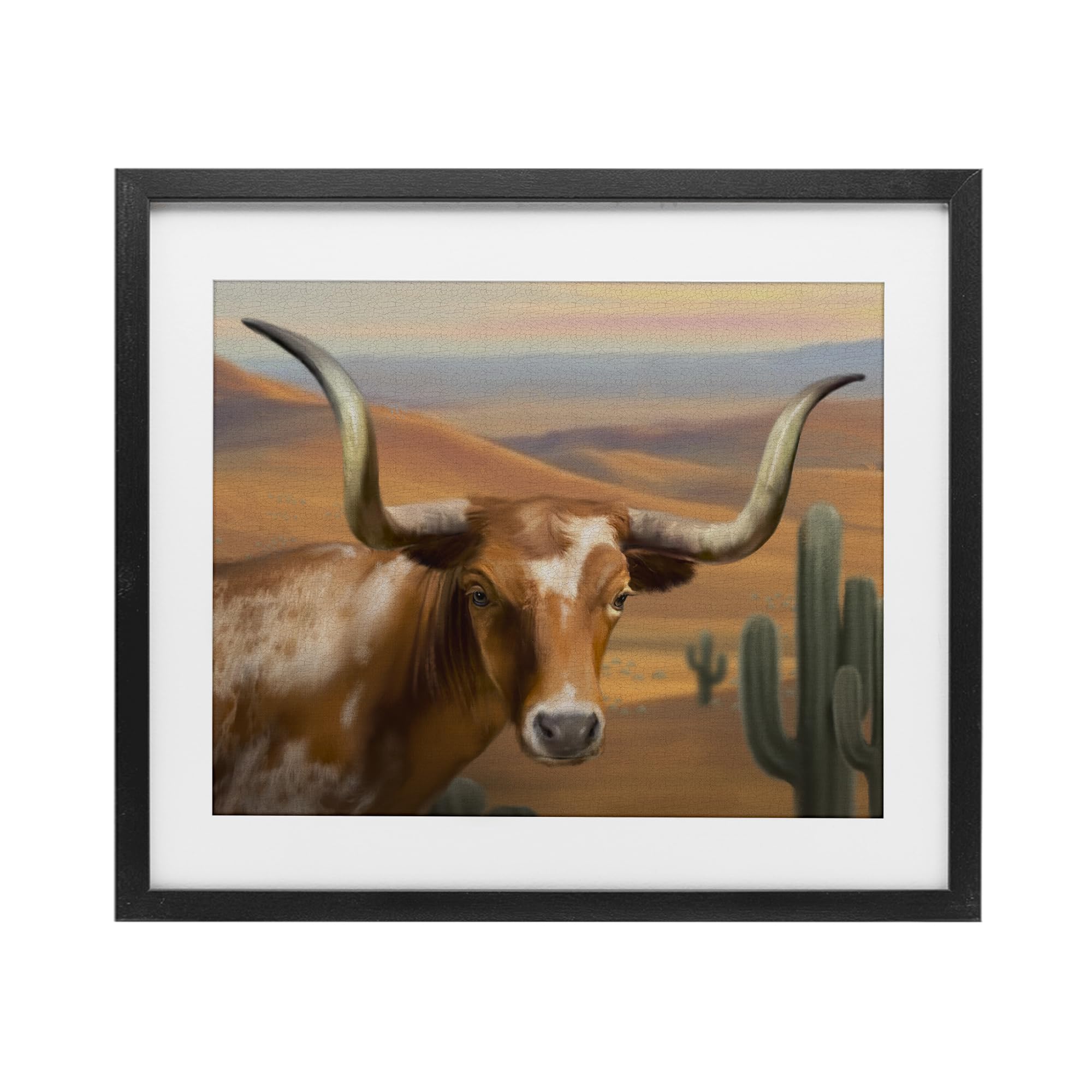 'Longhorn Western Landscape'| Framed Print Under Glass