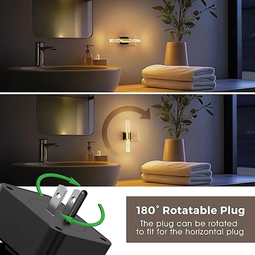 Miniatura 4 de L LOHAS LED Luz nocturna giratoria, paquete de 2 luces nocturnas enchufables a la pared, sensor de luz nocturna automático regulable 100 lúmenes,