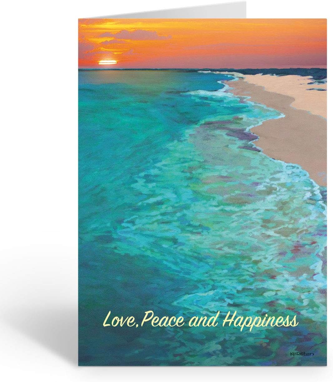 Stonehouse Collection - Beach Sunset Christmas Card - 18 Tropical Christmas Cards and Envelopes - USA Made