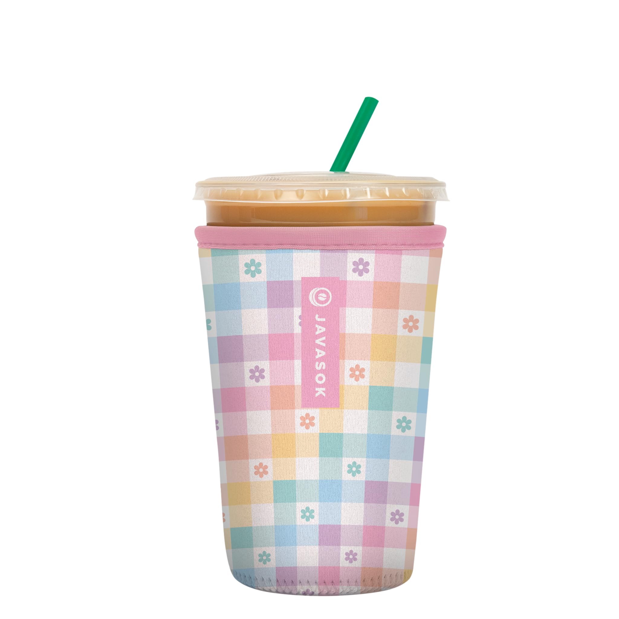 Sok It JavaSok Iced Coffee &amp; Cold Soda Insulated Neoprene Cup Sleeve (Gingham Flowers, Medium: 22-28oz)