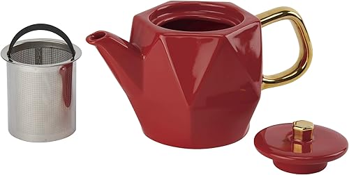 casaWare Tetera hexagonal de gres de alta calidad de 24 onzas con un esmalte brillante, infusor de acero inoxidable de malla ultrafina extraíble
