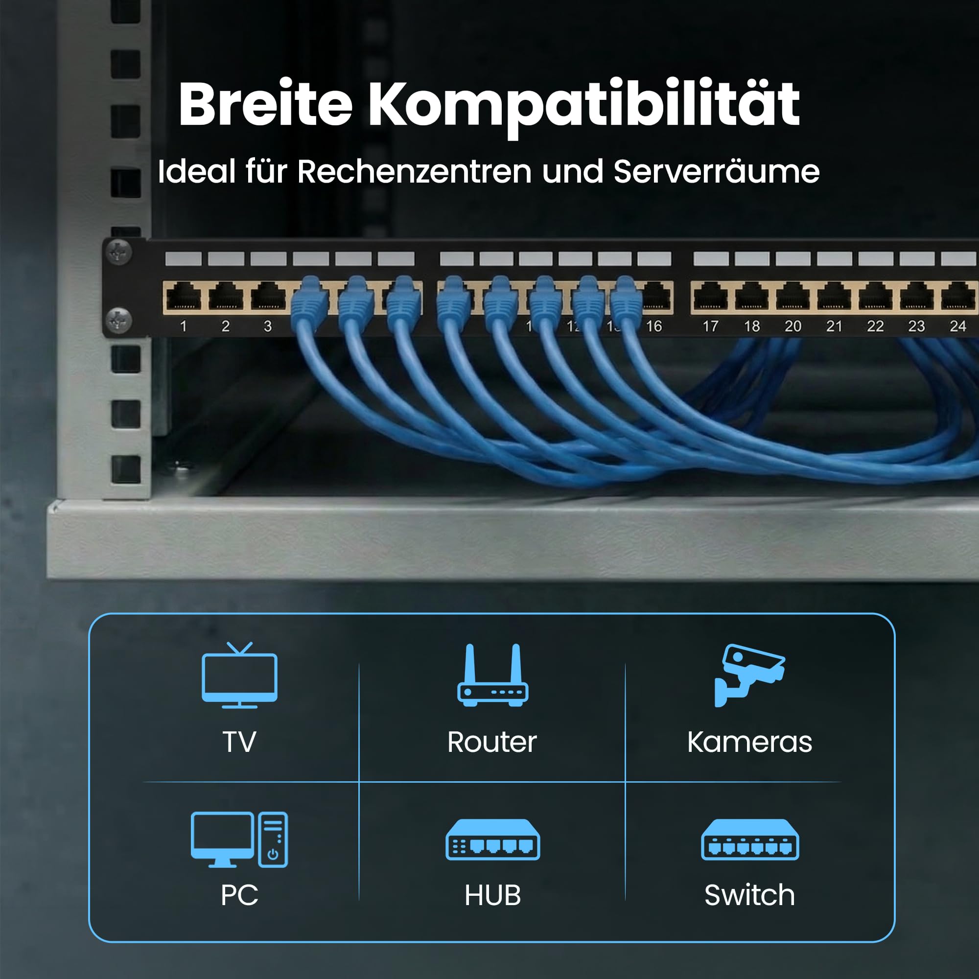 Extralink Patchpanel 24 Port CAT6A STP geschirmt 19 Zoll Patchfeld RJ45
