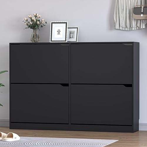 Miniatura 45 de Armario de almacenamiento de zapatos con 3 cajones abatibles, armario estrecho para zapatos, organizador independiente de almacenamiento para Negro