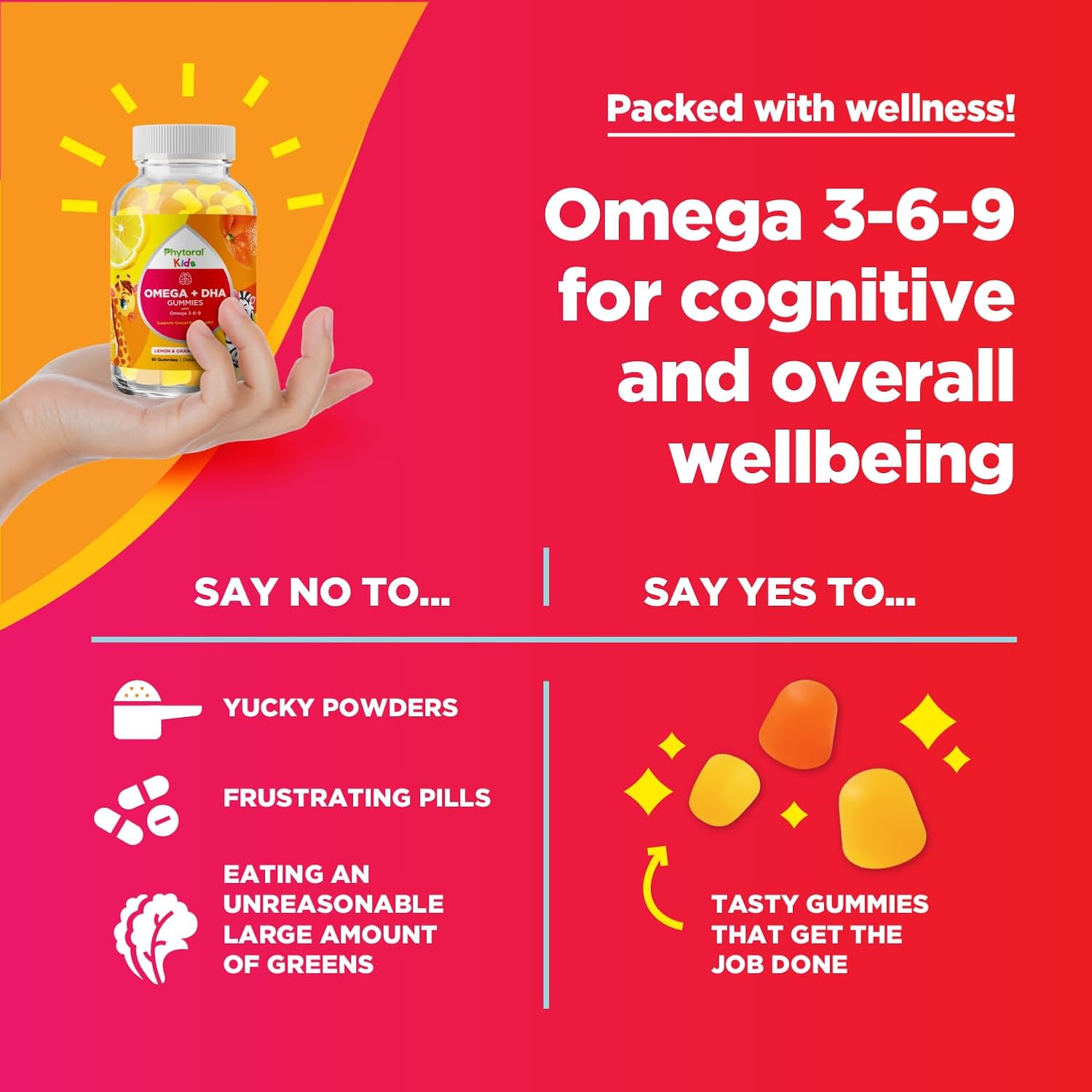 Kids Omega DHA Gummies - Fatty Acids Omega 3 6 9 with Vitamin C for Brain, Immunity & Vision - Nutritional DHA for Kids for Healthy Nervous System & Focus Support - Fish Free & Vegan - 60 Chews - Image 8