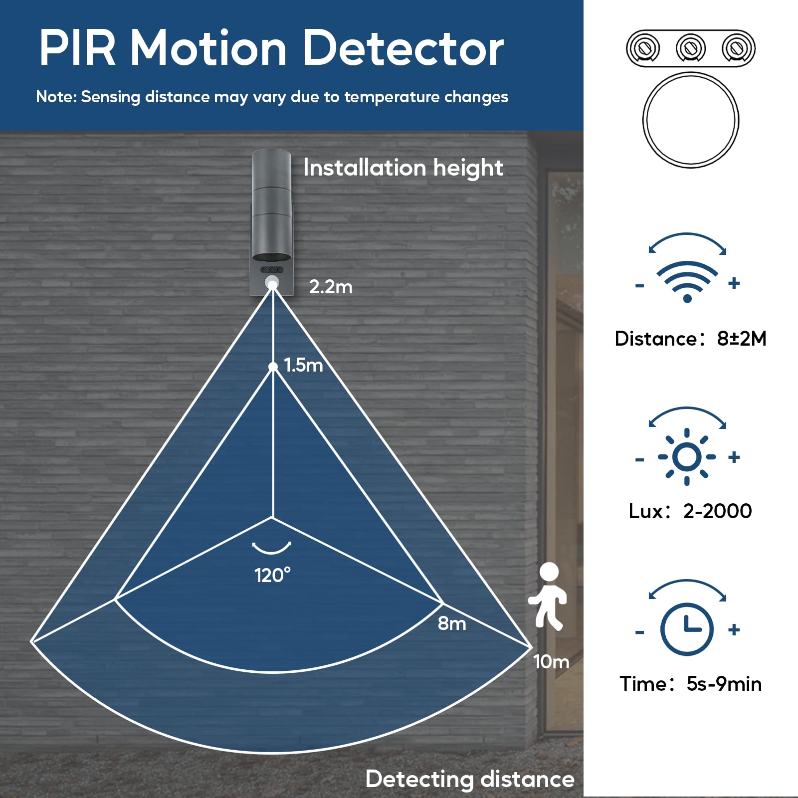 Kerry Outside Wall Lights with Sensor, IP65 Waterproof Up Down Outdoor Lighting, External Pir Wall Mount Security Light - Image 4