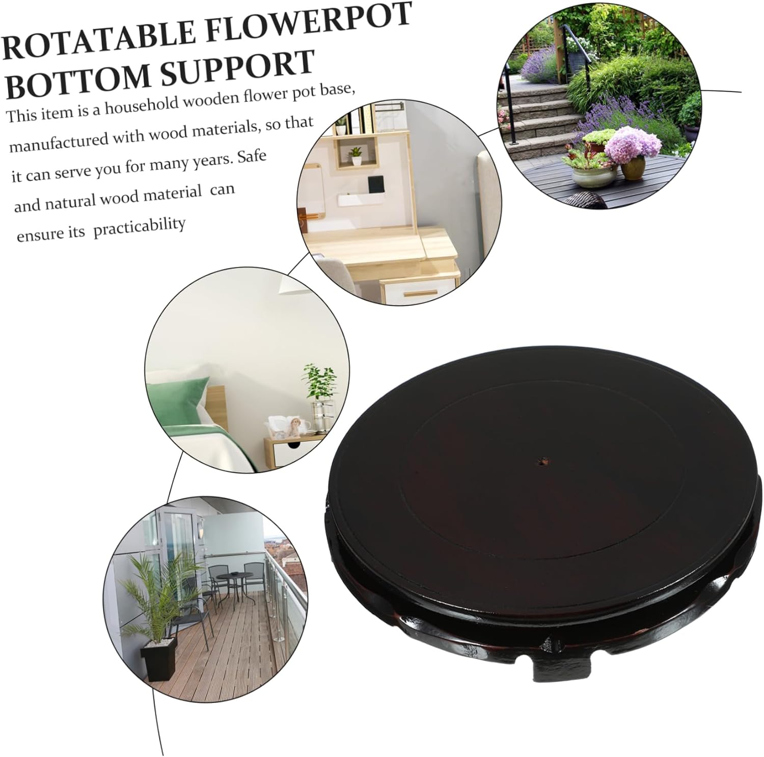 Sturdy Swivel Base for Vases Wooden Plant Stand Capacity for Heavy Flowerpots