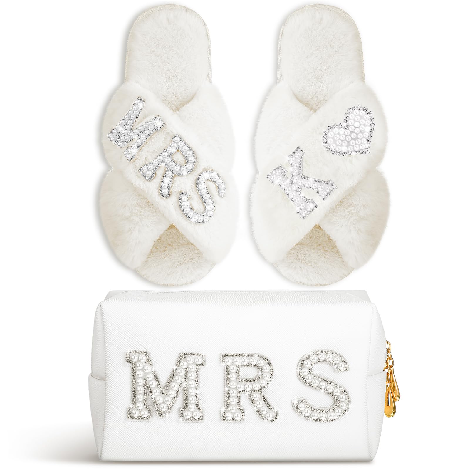 Xtinmee Personalized Bride Slipper Mrs Letter Makeup Bag for Wedding Day, K