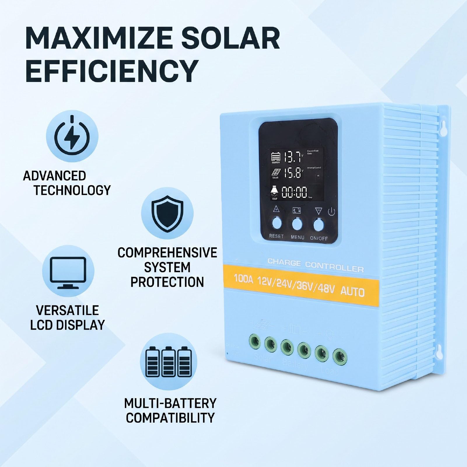 Fockety Kontroler ładowania Słonecznego 100A MPPT 12 V 24 V 36 48 Auto