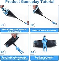 Vista 5 de 10 piezas de juguete de paracaídas, paracaídas azul camuflaje para hombre, sin enredos, lanzar a mano, juguete de paracaidista volador al aire