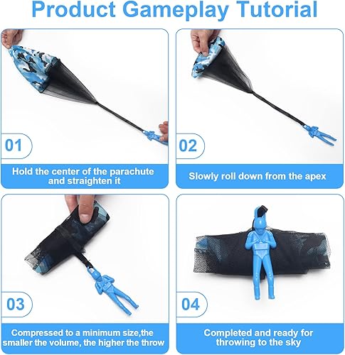 Miniatura 5 de Catcan 10 piezas de juguete de paracaídas de camuflaje azul paracaídas para hombre, juguete de paracaídas sin enredos, lanzamiento de mano al aire