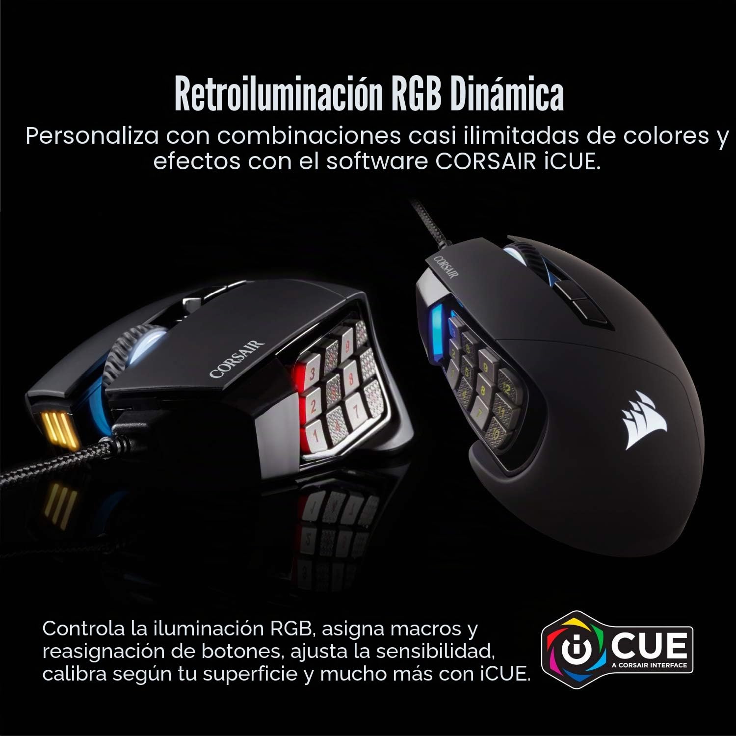 Corsair Scimitar RGB Elite MOBA/MMO Gaming Mouse Negro, Retroiluminado RGB LED, 18000 dpi, Óptico