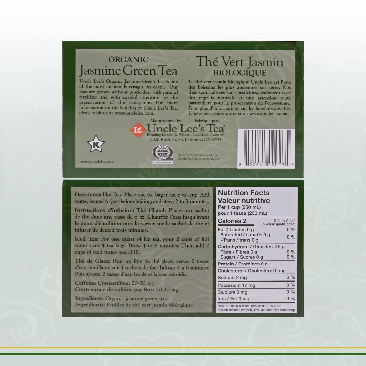 Onganic Jasmine Green Tea By Uncle Lee's Tea, 40-Pack