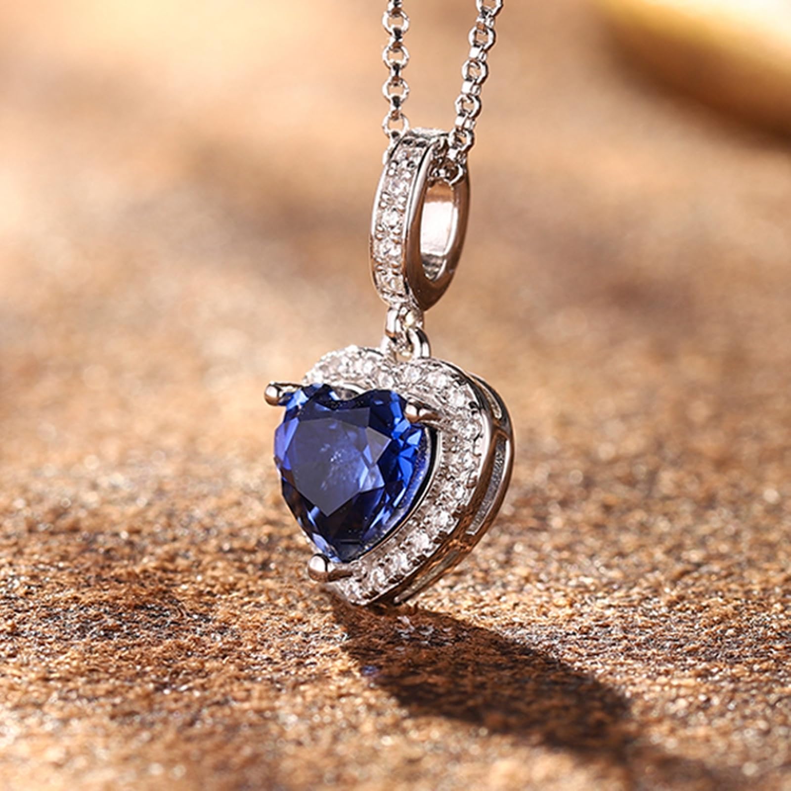 Kettenanhänger L Gold Luxuriöser Herz-Labor-Saphir 1,85 ct mit Moissanit, Kette 333 Gold für Sie| 9K 14K 18K Weißgold | Trendiger Modeschmuck für Vatertag