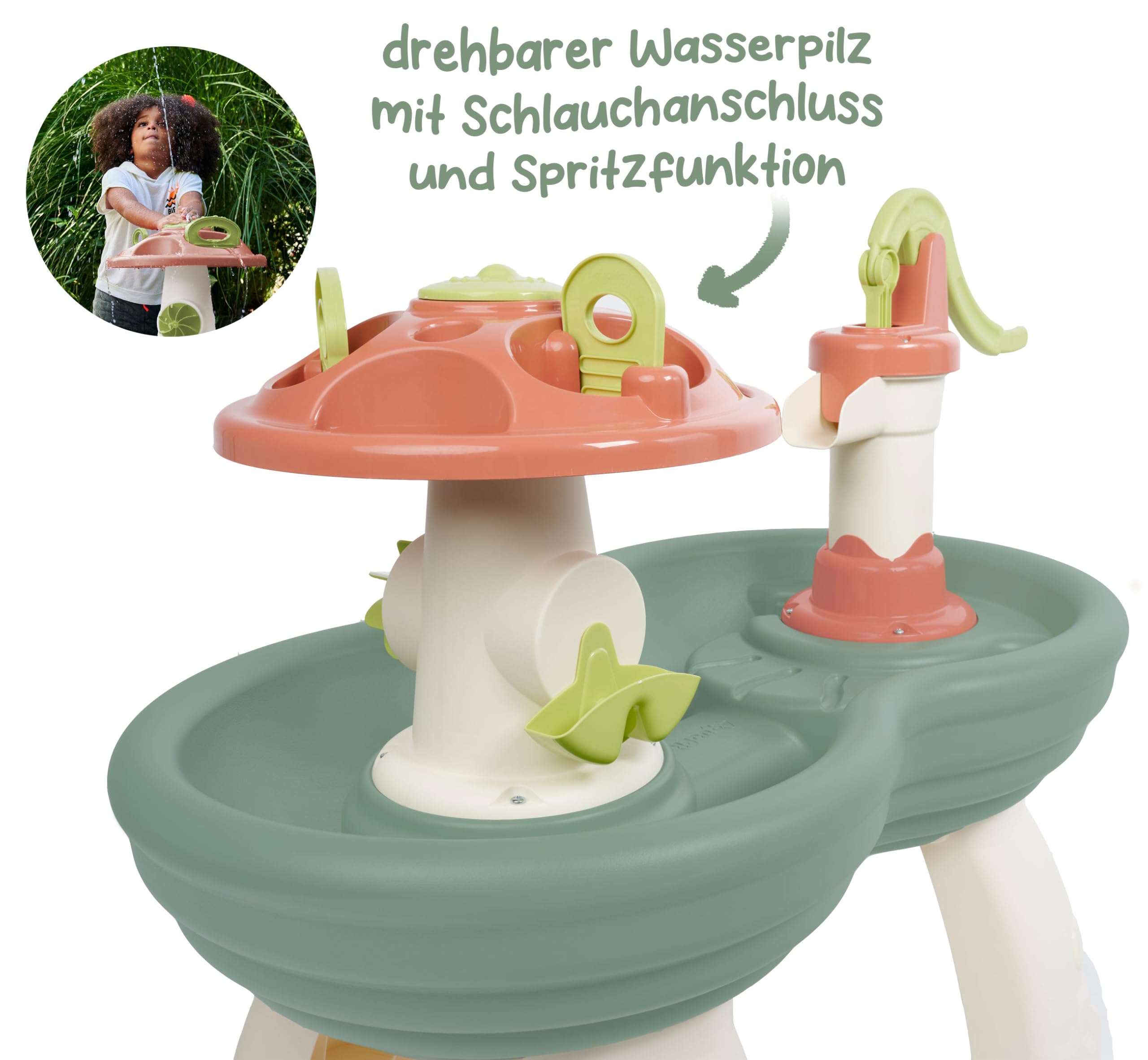 AquaPlay Wassertisch - großer Garten-Wasserspieltisch (100 x 56 x 90 cm), Wasserspielzeug mit Handpumpe, Schlauchanschluss, Spritzfunktion und Zubehör, für Kinder ab 3 Jahre