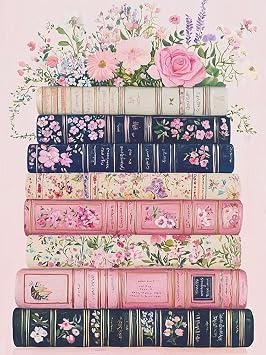 YQFCZDQ Books Flowers 5D Diamond Painting Kits for Adults,Pink Book Diamond Art Kits for Adults Beginner, DIY Round Full Drill Diamond Dots Paintings with Diamonds Gem Art and Craft Home Decor 12x16in