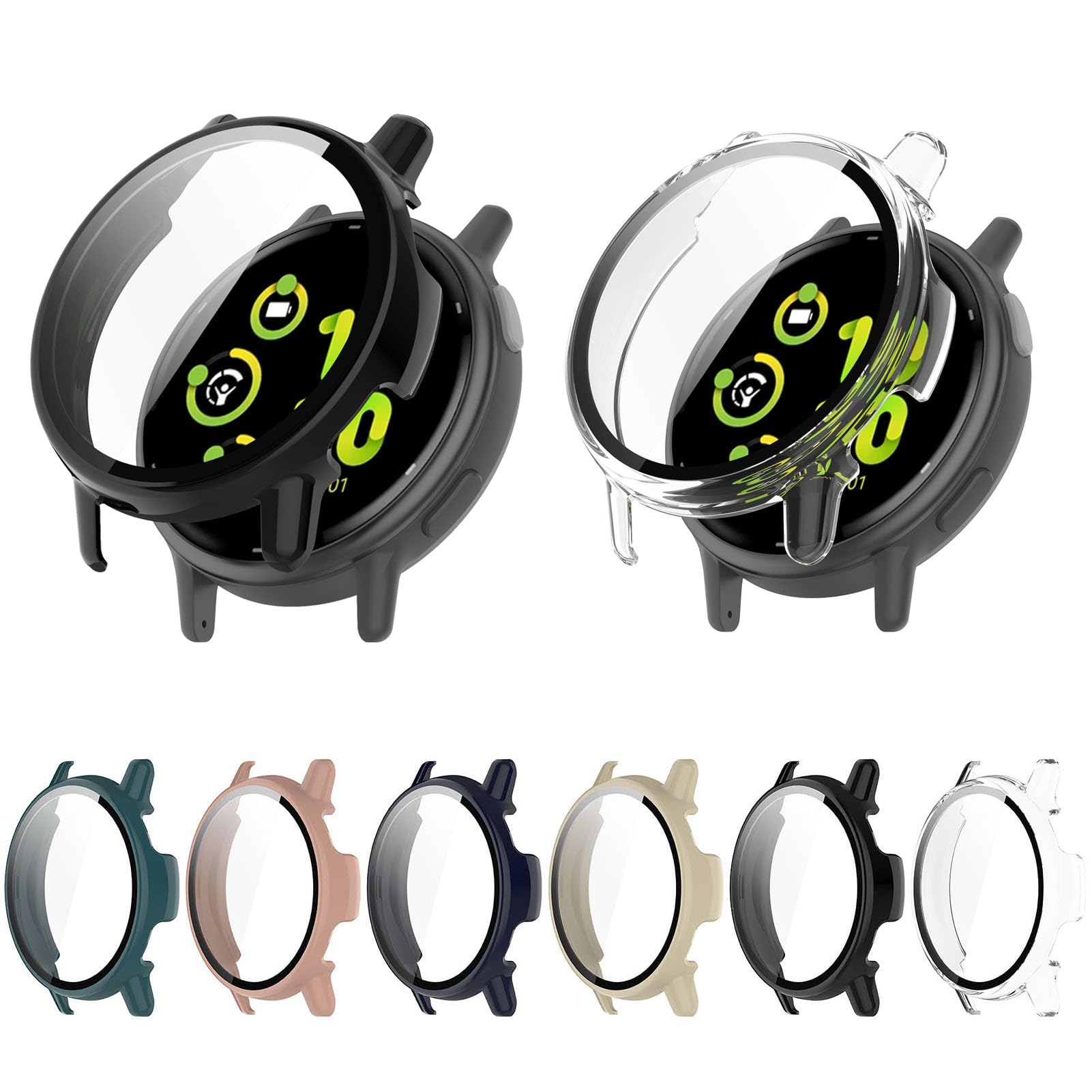 2 Pack Hard PC Case with Tempered Glass Screen Protector Compatible with Garmin VivoActive 5/Active 5 Watch Bumper Guard Protective Cover Touch