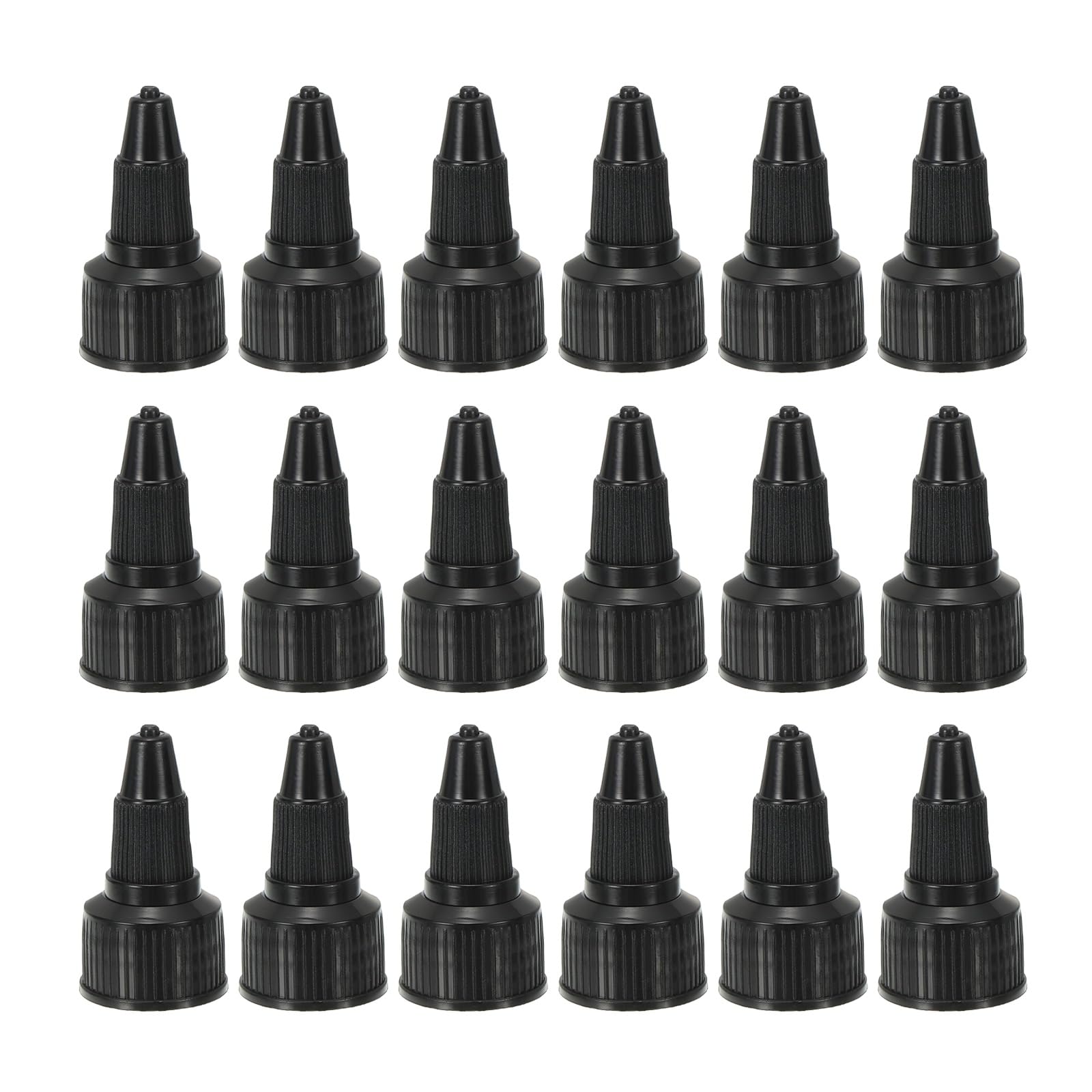 PATIKIL 18/410 Twist Bottle Caps, 18 Pcs Plastic Ribbed Edge Squeeze Bottle Replacement Caps with Foam Gasket for Paint Lids Glue Dispensing, Black