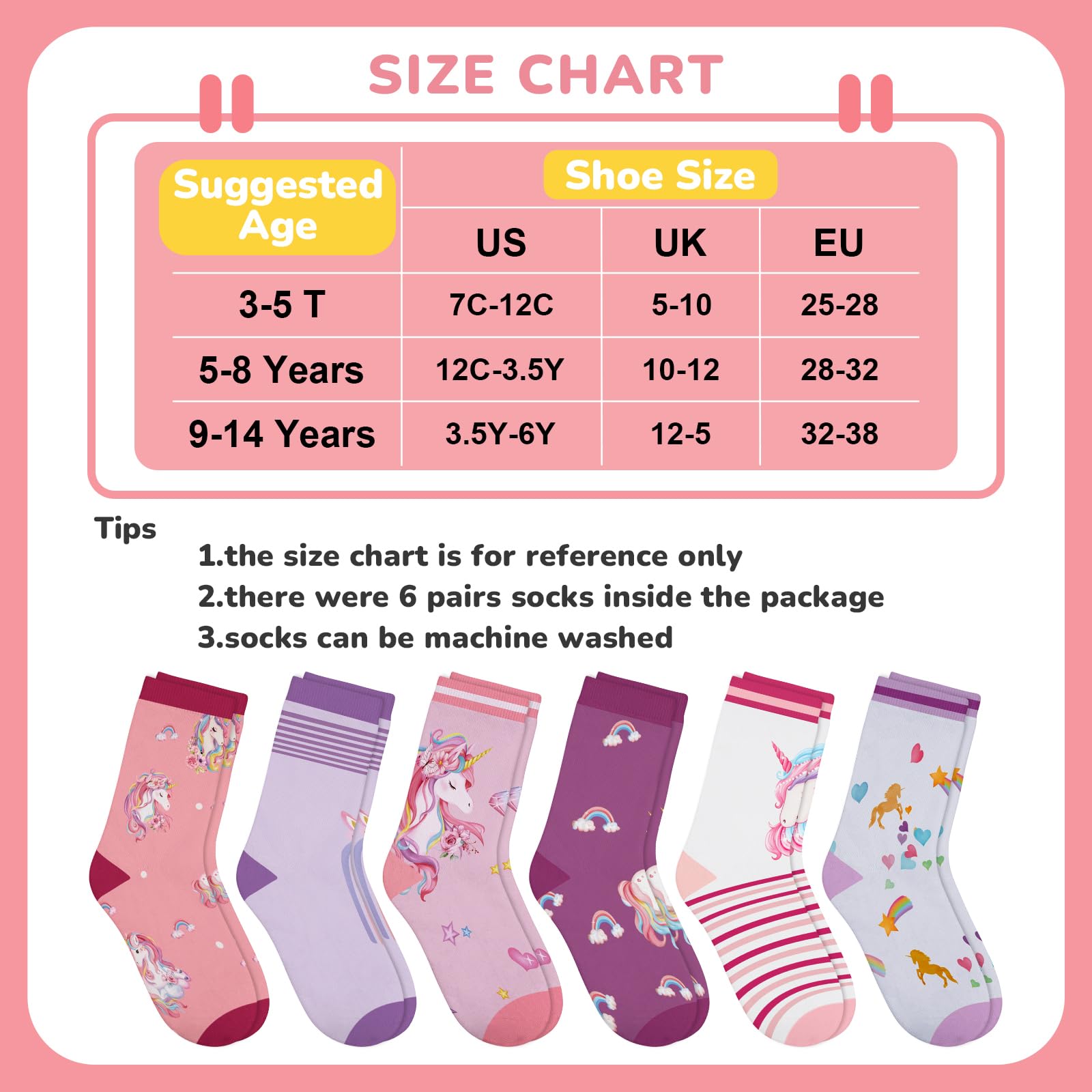 6 Paare Socken Kinder Mädchen Bunte Einhorn Rosa Lila Baumwolle Socken kinder