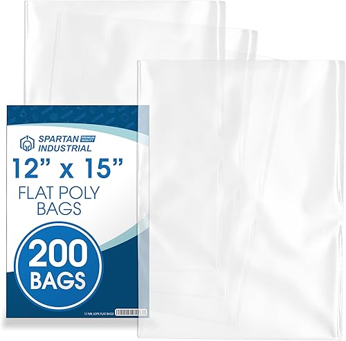 Spartan Industrial - Bolsas de polietileno de plástico transparente de extremo abierto de 12 x 15 pulgadas (200 unidades) - Para prueba de masa de