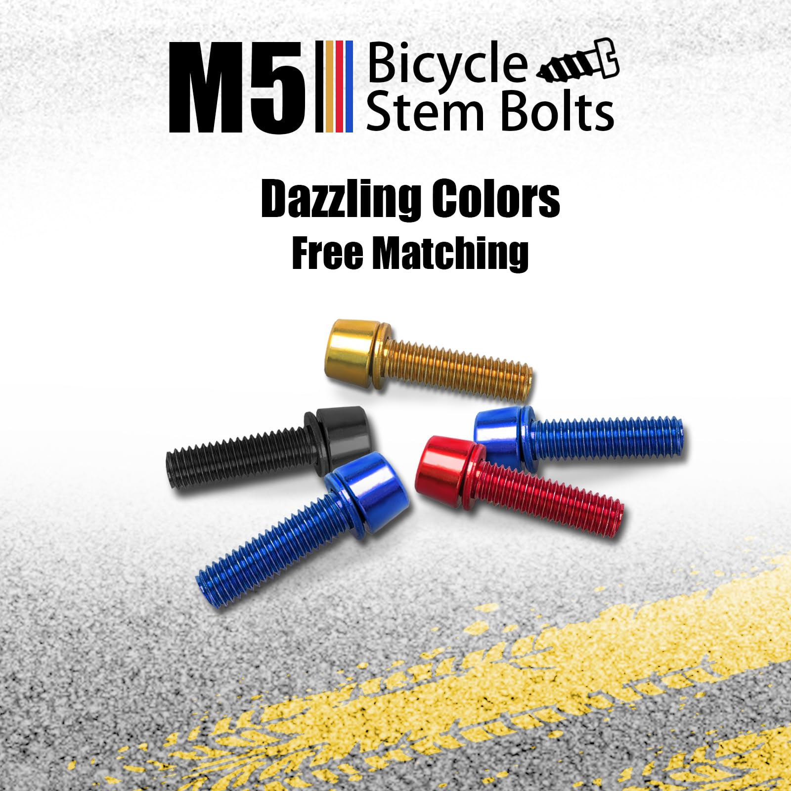 24 Pezzi Bici Stelo Bulloni, M5 x 18 mm Viti Fisse per Stelo Bici con Rondella, Bulloni per Manubrio Della Bicicletta, Vite da Bicicletta per Mountain Bike Bici da Strada, (Nero/Rosso/Blu/Oro)