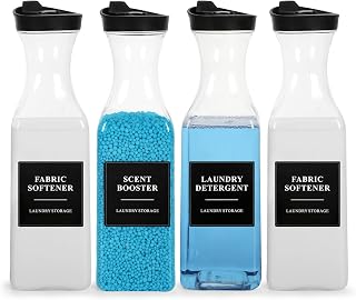 4 Pack Laundry Detergent Dispenser for Soap Softener, 54oz Plastic H12.2‘’ | Laundry Detergent Containers, Laundry Room Organization and Storage Bottle for Scent Booster, Powder, Bleach