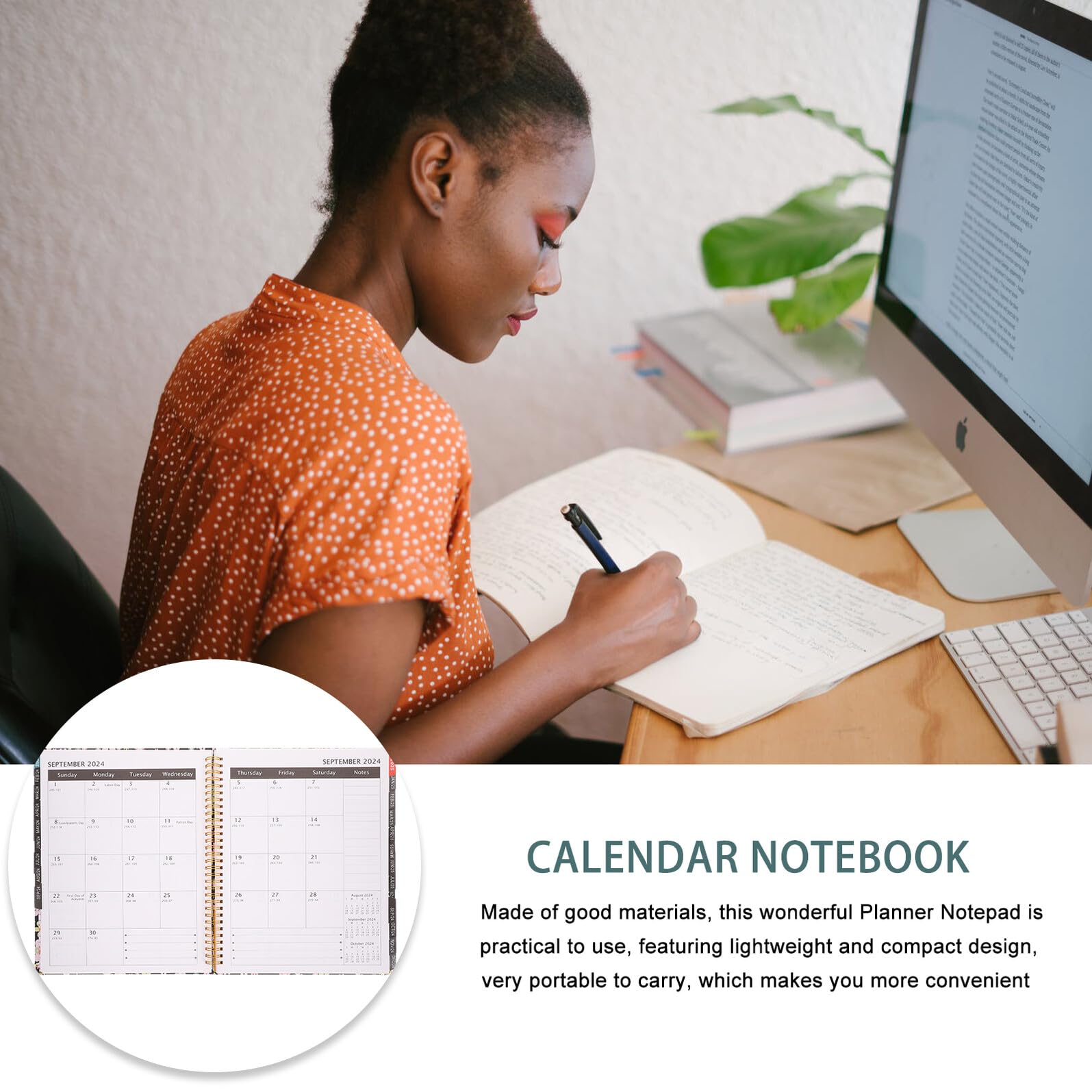 TEHAUX Notebook per Pianificazione Portatile Agenda Accademica Inglese Spiralata Planner Giornaliero Leggero e Compatto per Ufficio Scuola e Casa