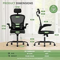 Vista 2 de Silla de oficina ergonómica, capacidad de 330 libras, silla de computadora con respaldo alto para largas horas, cómoda, silla ejecutiva giratoria
