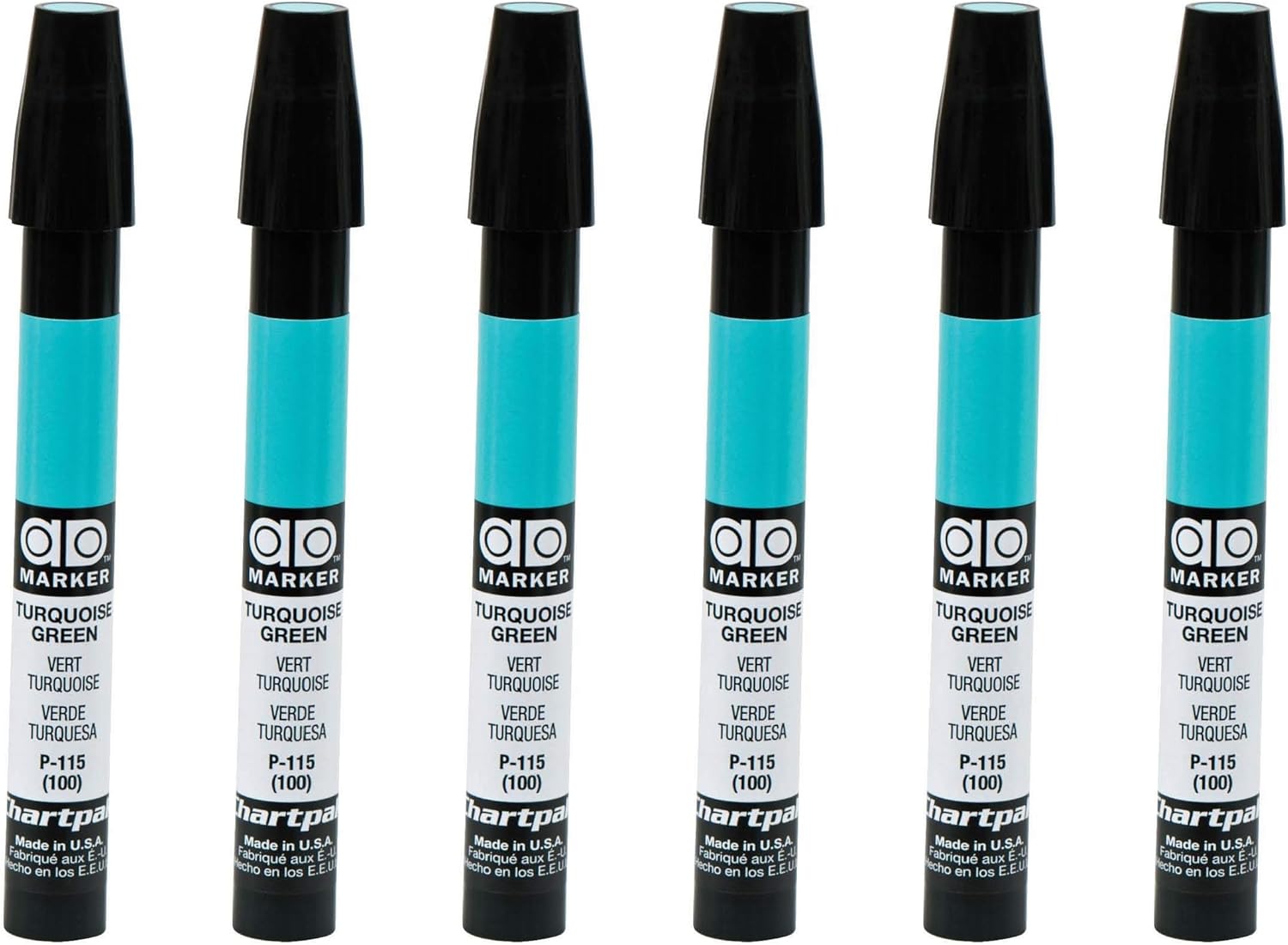 AD Marker The Original Chartpak, Tri-Nib, Turquoise Green, Box of 6 (P115)