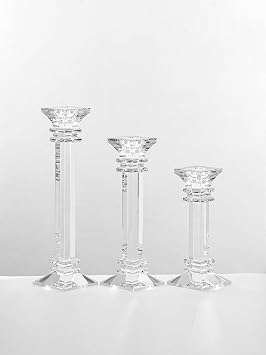 Crystal Candle Holders – Genuine Candlestick & Pillar Holder – Fine Craftsmanship Ultra Elegant and Modern Centrepiece Decor – Ideal for Living Room, Bedroom & Events (3, 20 +25 +30 cm)