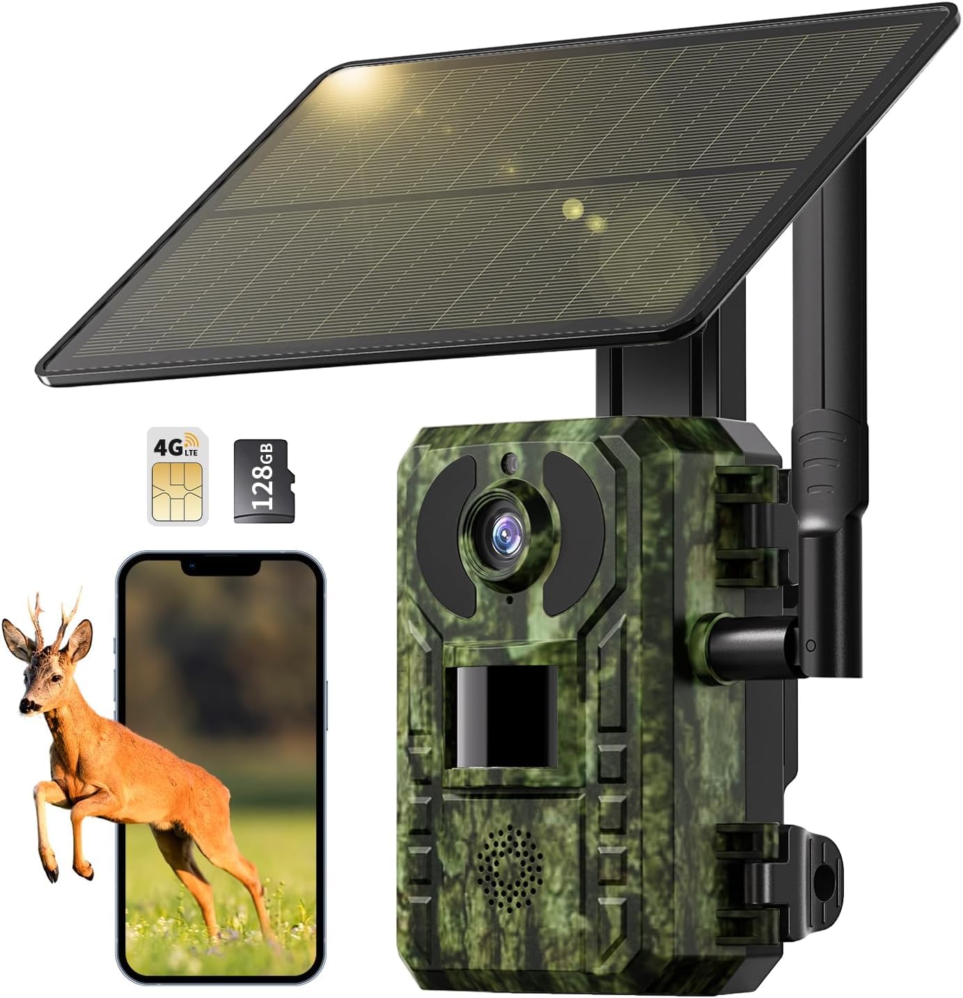 Cámara solar 4G con detector de movimiento, batería de caza con tarjeta SIM, cámara de vigilancia 2K para exteriores con visión nocturna, detección PIR, tiempo de disparo de 0,2 s, IP66