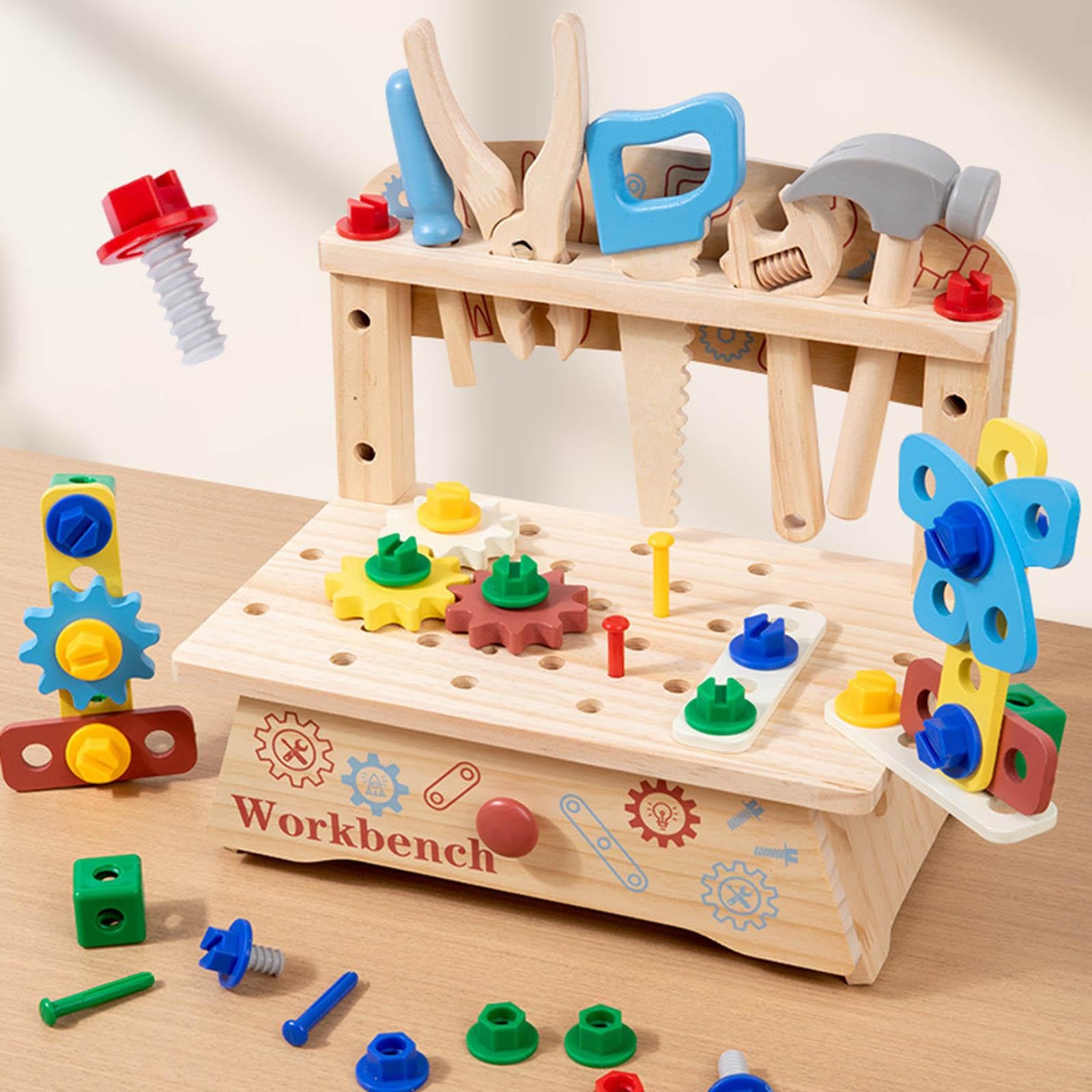 Juego de Herramientas para Niños, de Madera Educativas, Tuercas Y Pernos, Banco de Trabajo Realista para