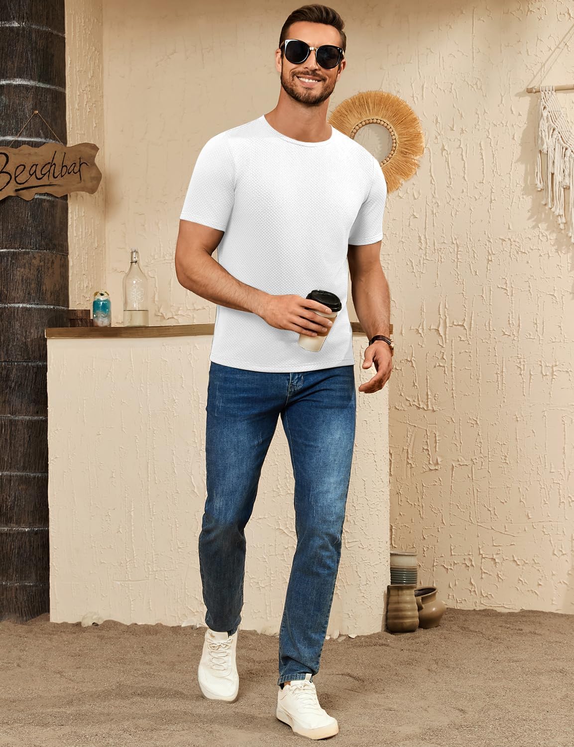 Mens Shirts Casual Stylish Short Sleeve Textured T-Shirts Crewneck Lightweight Fitted Tees Summer Solid Basic Tops - Image 5
