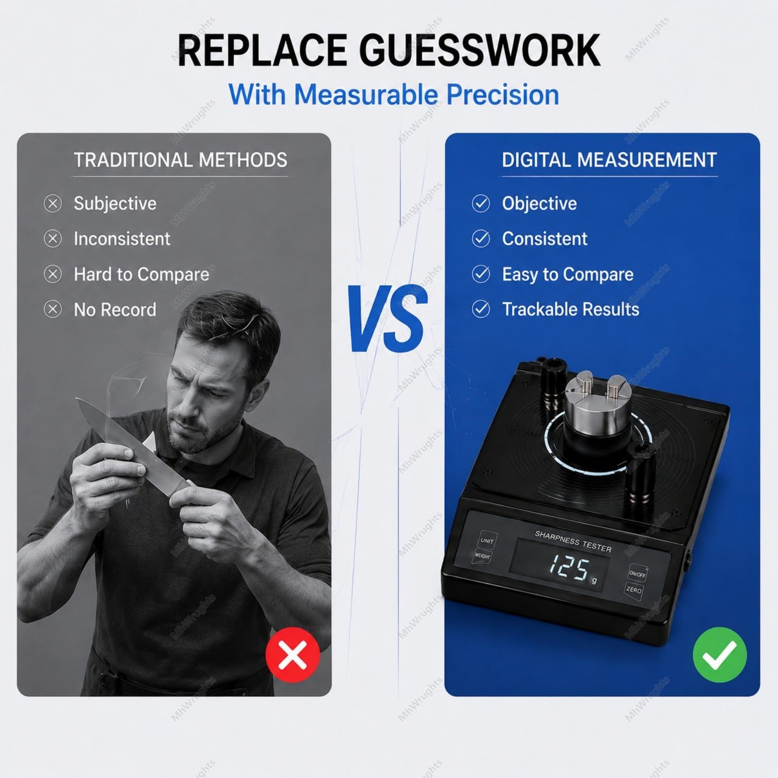 Tester per l'affilatura dei coltelli, misuratore di affilatura della Lama con opzioni di risoluzione 0,1 g/1 g/5 g, capacità di misurazione da 1 a 3 kg, Supporto Magnetico a 360° 5g