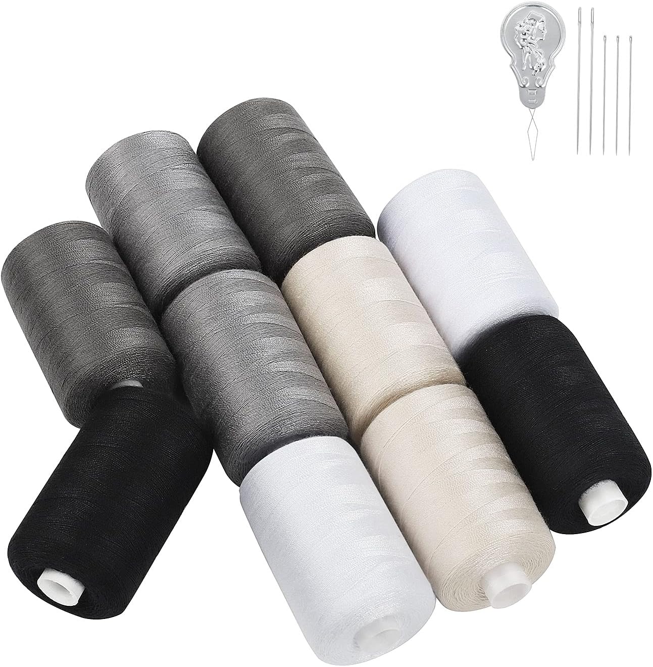 MOOACE Cotton Thread Sets for Sewing Machine - 1000 Yard Spools (Set of 10 - 2 Black, 2 Grey, 2 Dark Grey, 2 Beige, 2 White) : Arts, Crafts & Sewing