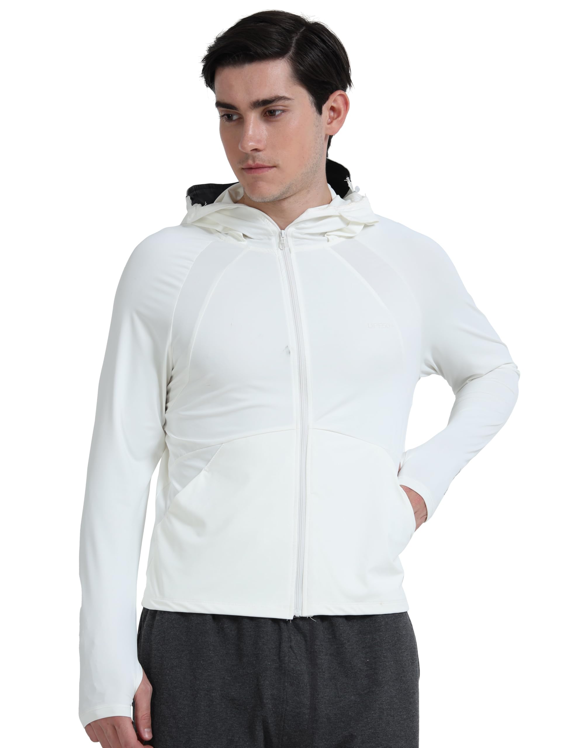 FABSPORTS Men's Nylon Standard Length UV Protection Sun Screen Jacket, Sun Protection Clothing, Lightweight with UPF 50+ for Outdoors, White, Medium - Image 2 thumbnail