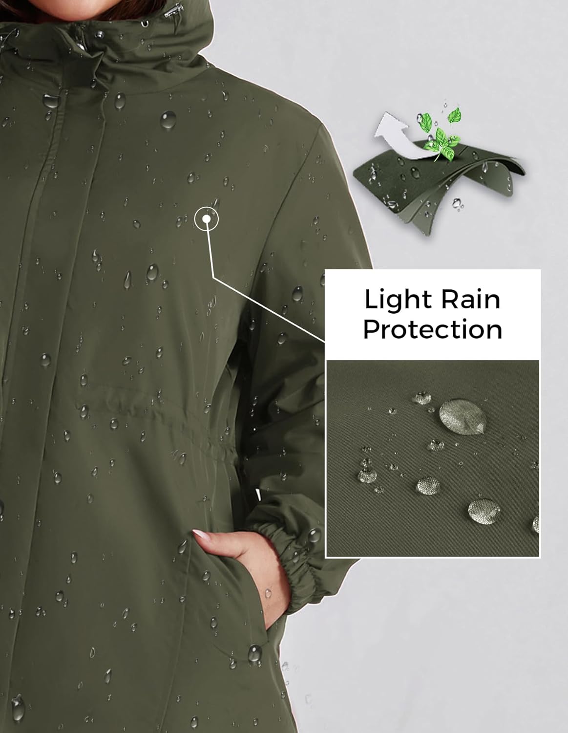 Hanna Nikole Women's Long Rain Jacket Plus Size Fleece Lined Waterproof Hooded Rain Coat Lightweight Pockets Windbreaker Trip - Image 3