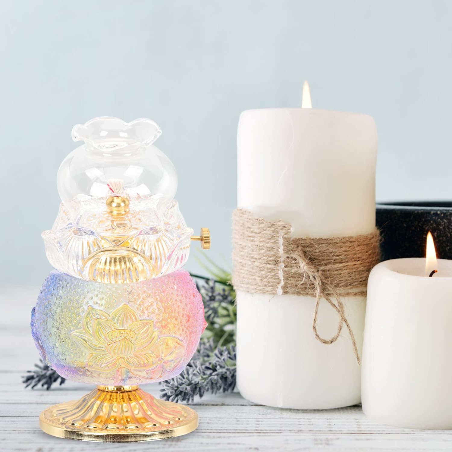 Cabilock Vintage Kerosene Lamp Adjustable Wick Delicate Oil Lamp for Home Decor for Living Room Bedroom Buddha Hall Elegant Antique Style Design