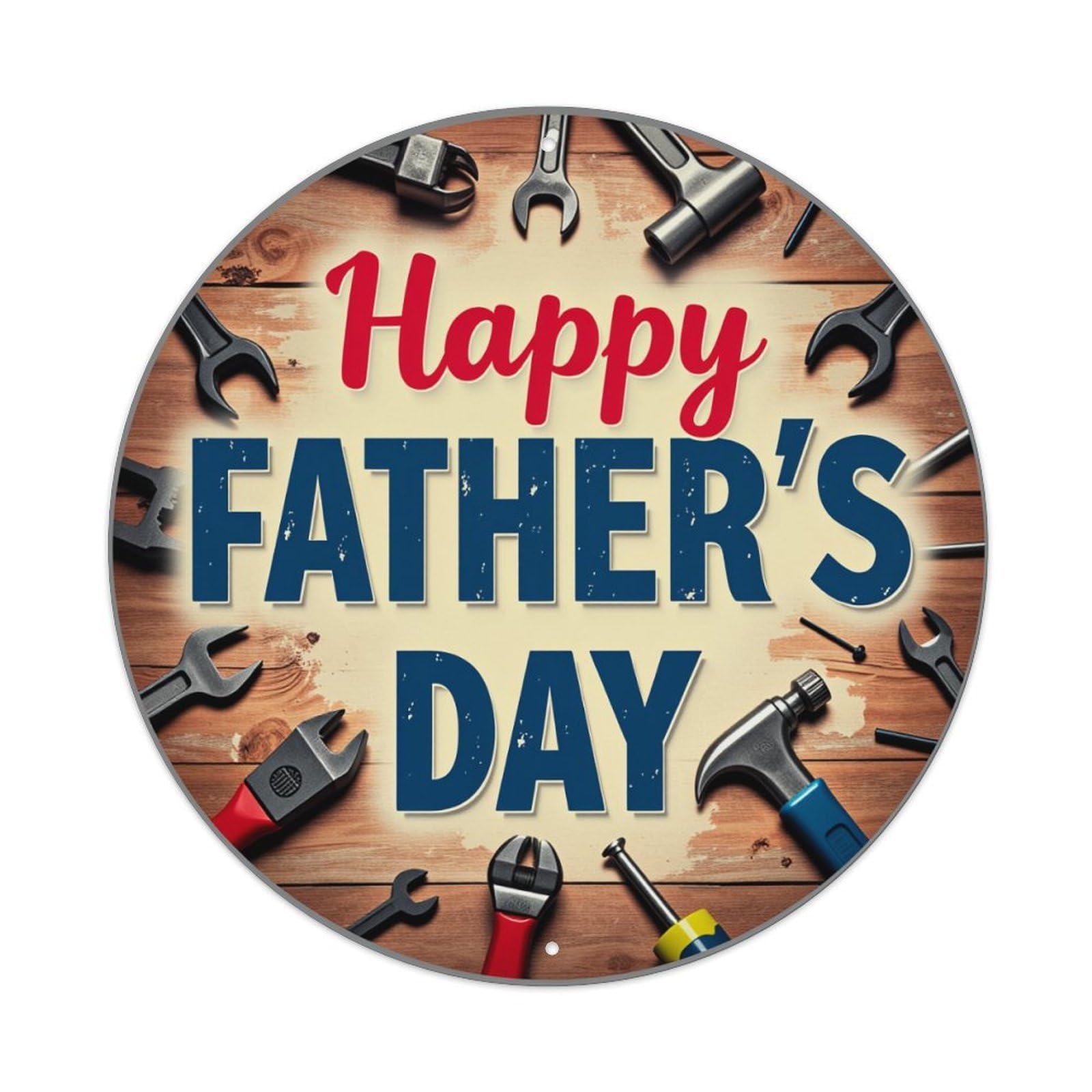 Happy Father's Day Tools Background Round Tin Sign Vintage Metal Poster, Home Bar Garage Man Cave Cafe Indoor & Outdoor Wall Decoration 8x8Inches