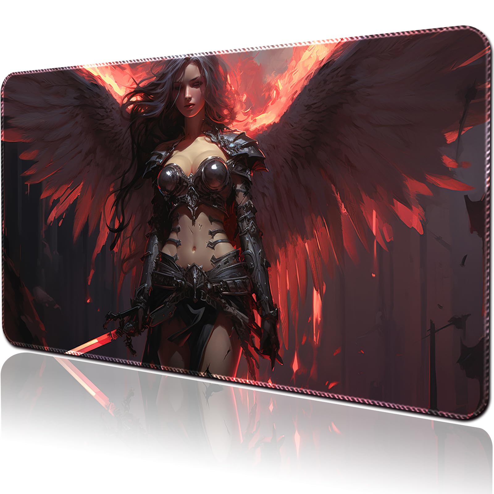 April Space Playmat Board Game MTG Duel Playmat Trading Card 23.6 x 13.8in Game Mat Stitching Edges Compatible for TCG CCG RPG OCG with Card Zones + Free Waterproof Bag (No Zone,Hell's Angels)