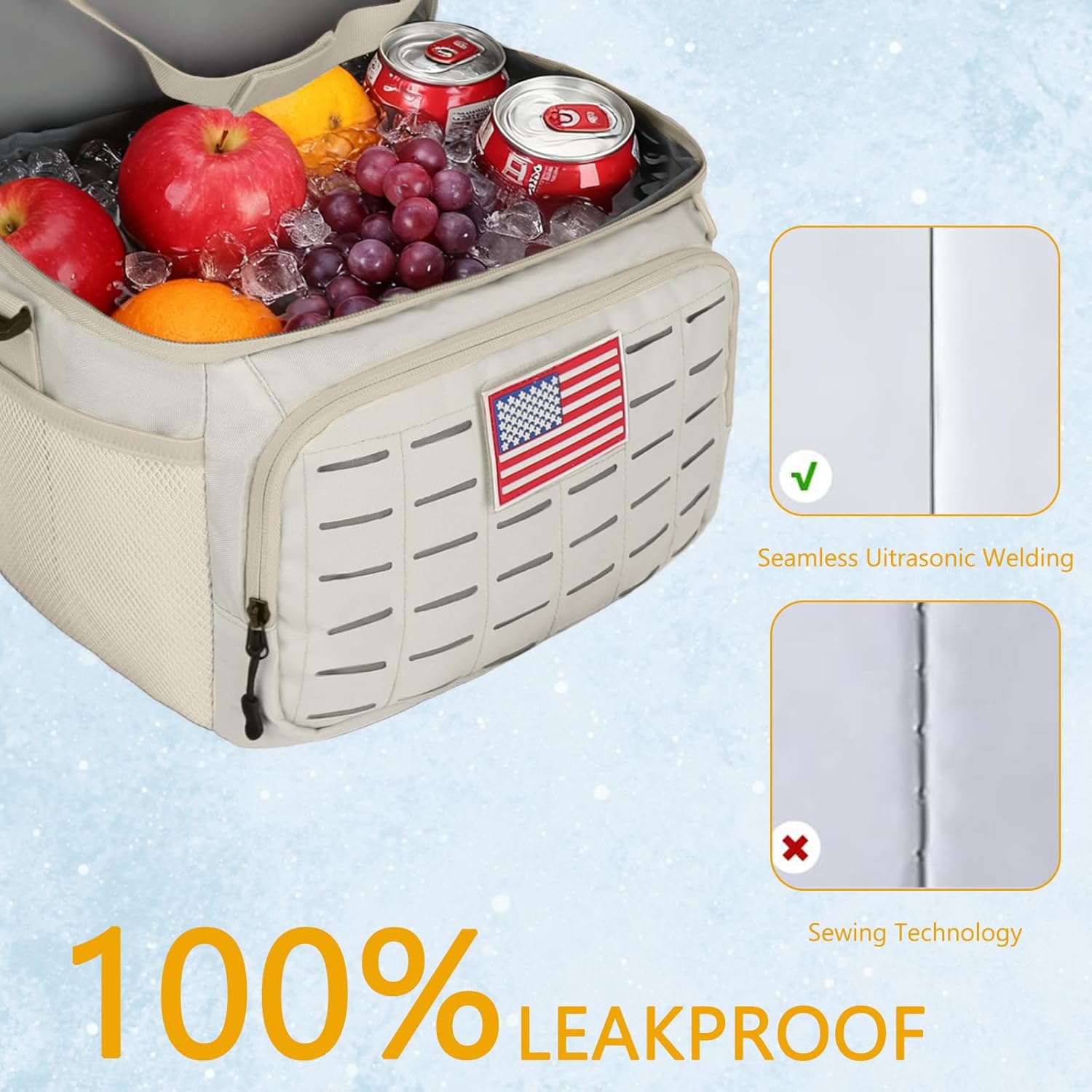 Portable Insulated Cooler Bag, Leakproof Soft-Sided Lunch Bag,8mm Insulation Keeps Cool 16+ for Camping, Beach, Picnics - Image 5