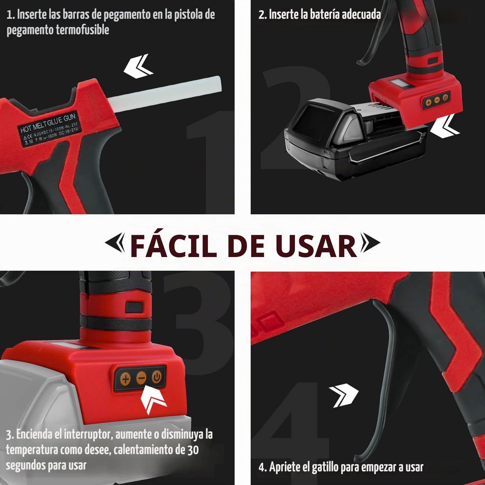 Pistola de pegamento caliente inalámbrica de 100 W para batería Milwaukee de 18 V, pistola de pegamento eléctrica de alta temperatura con 10 piezas de 11 mm para bricolaje y obras de arte