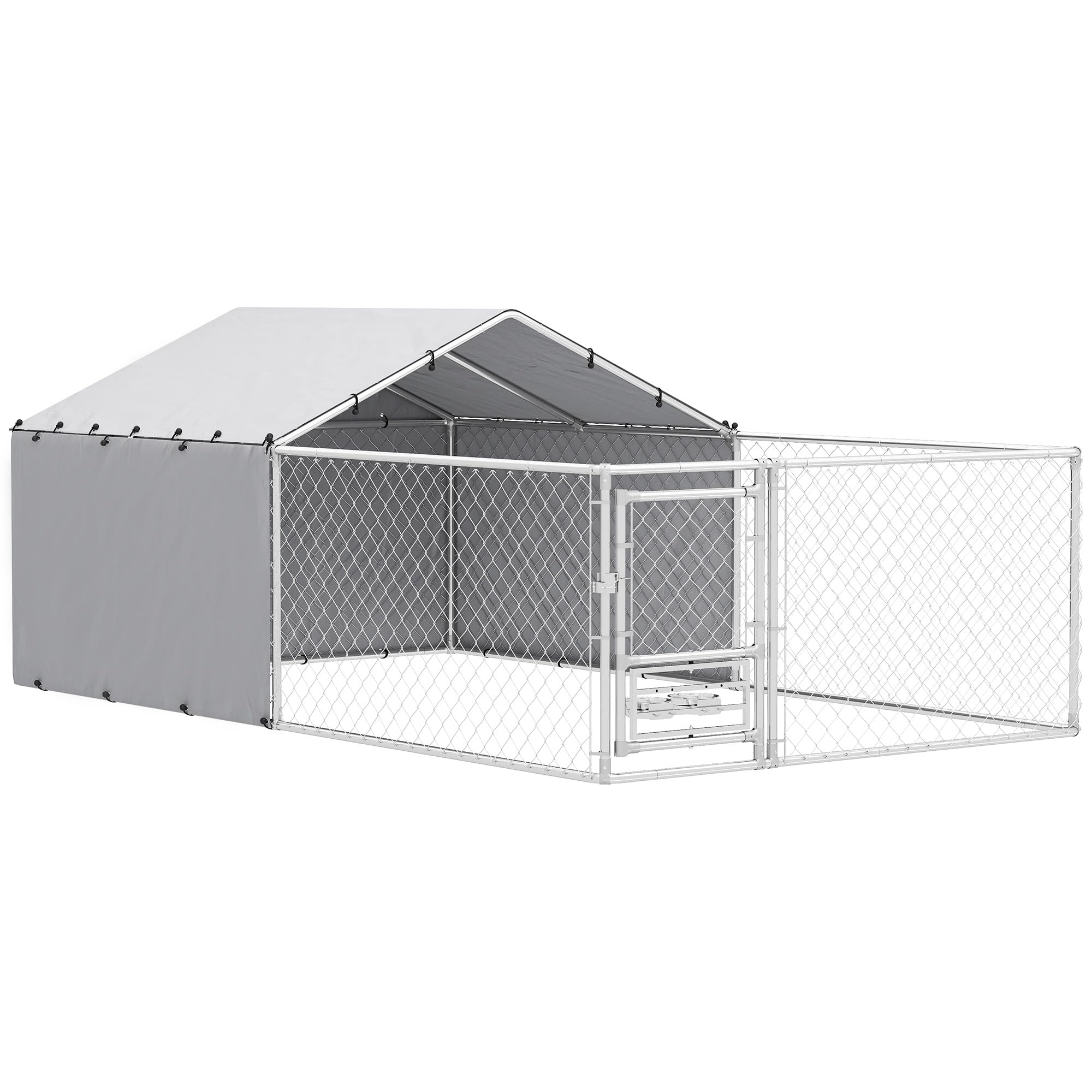 PawHut Kennel Clôture pour chiens d'extérieur avec toit anti-UV imperméable et bols rotatifs, boîte de rangement pour chiens de taille moyenne et grande avec porte avec verrouillage en acier, 400 x