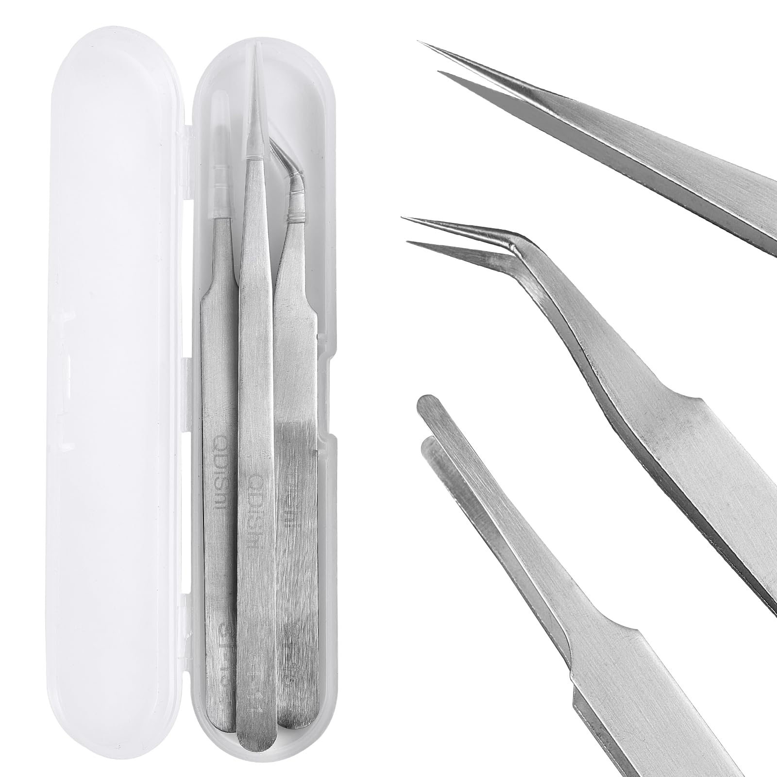 QDiShi Precision Tweezers Set,Upgraded Stainless Steel of Tweezers - Extra Fine,Angled,Blunt Tips for Electronics,Hobby, Industrial,Laboratory Work,Jewelry-Making,Model,Craft(3Pcs)