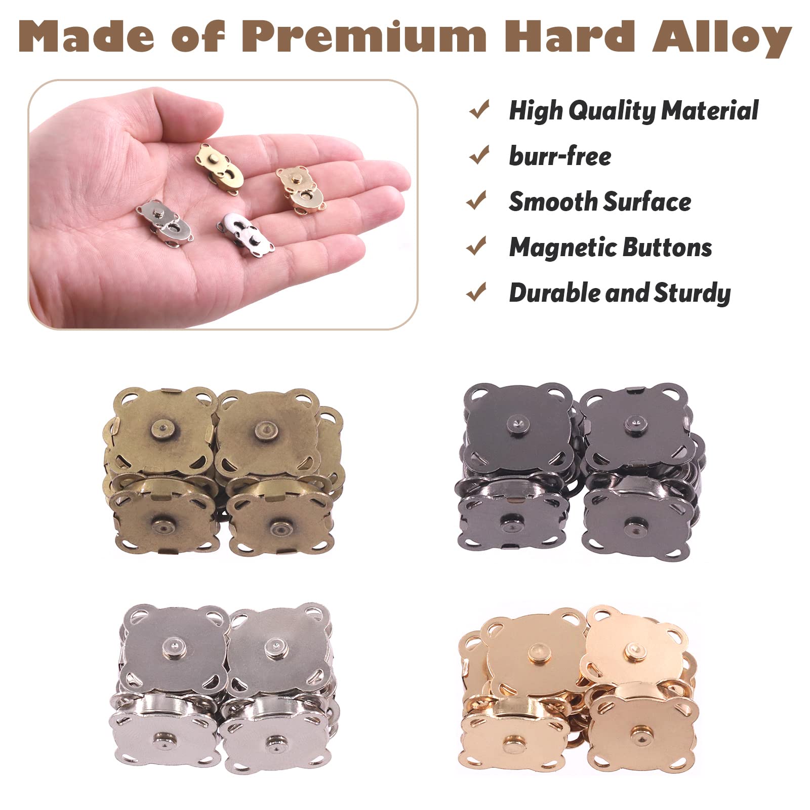 Wokape 40Sets 4 Colours 14 Mm And 18 Mm Plum Blossom Magnetic, image size:1600x1600