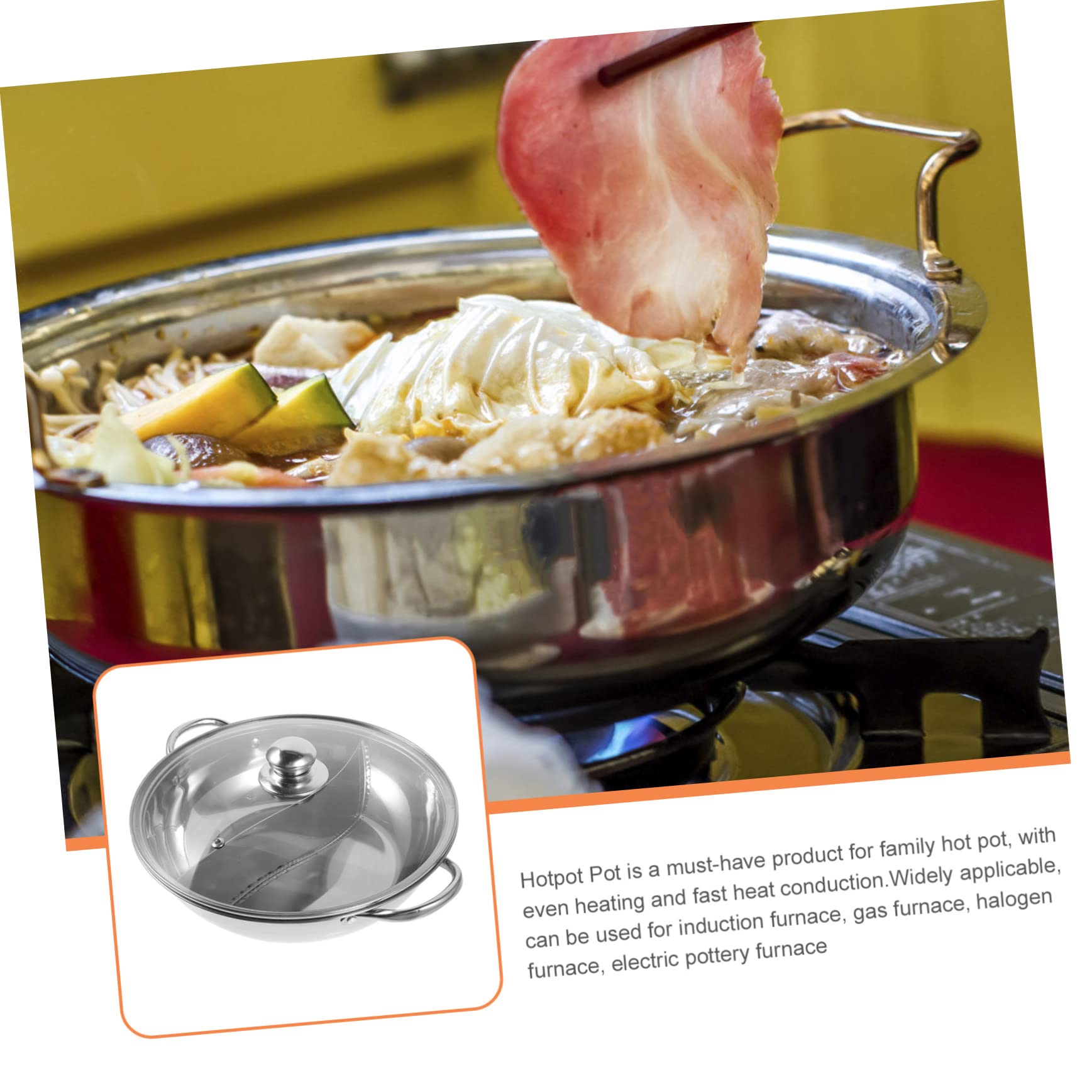 Amosfun Pentola Hotpot Doppia in Acciaio Inox 304, Argento, Spessa