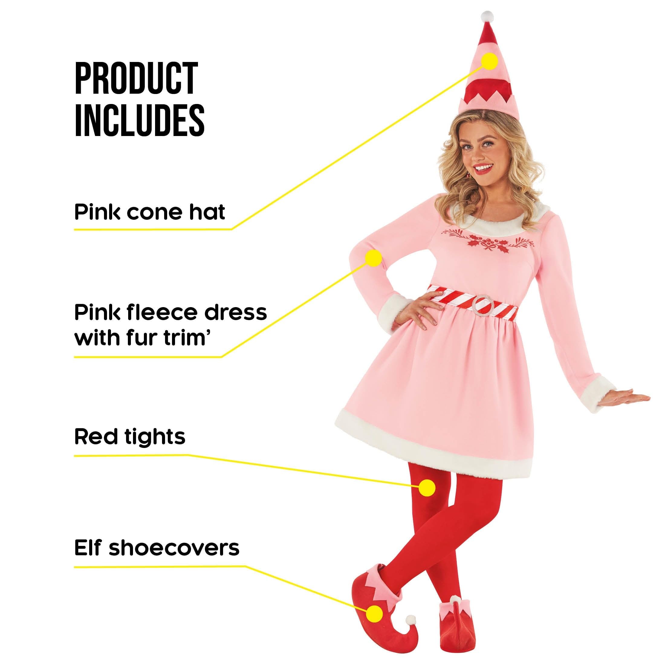 Morph Costume Lutin Rose Femme, Tenue Elf Noël, Déguisement Fête Festif, Robe Elf Amusante