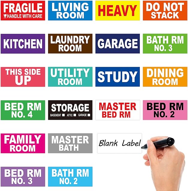 OUNENO 528 pcs Large Removable Home Moving Sticker Labels 20 Different Color-Coding Packing Label for Box Including Fragile and Customizable Blank, 1.6 x 3.6 inches (DKD-2020-100X)