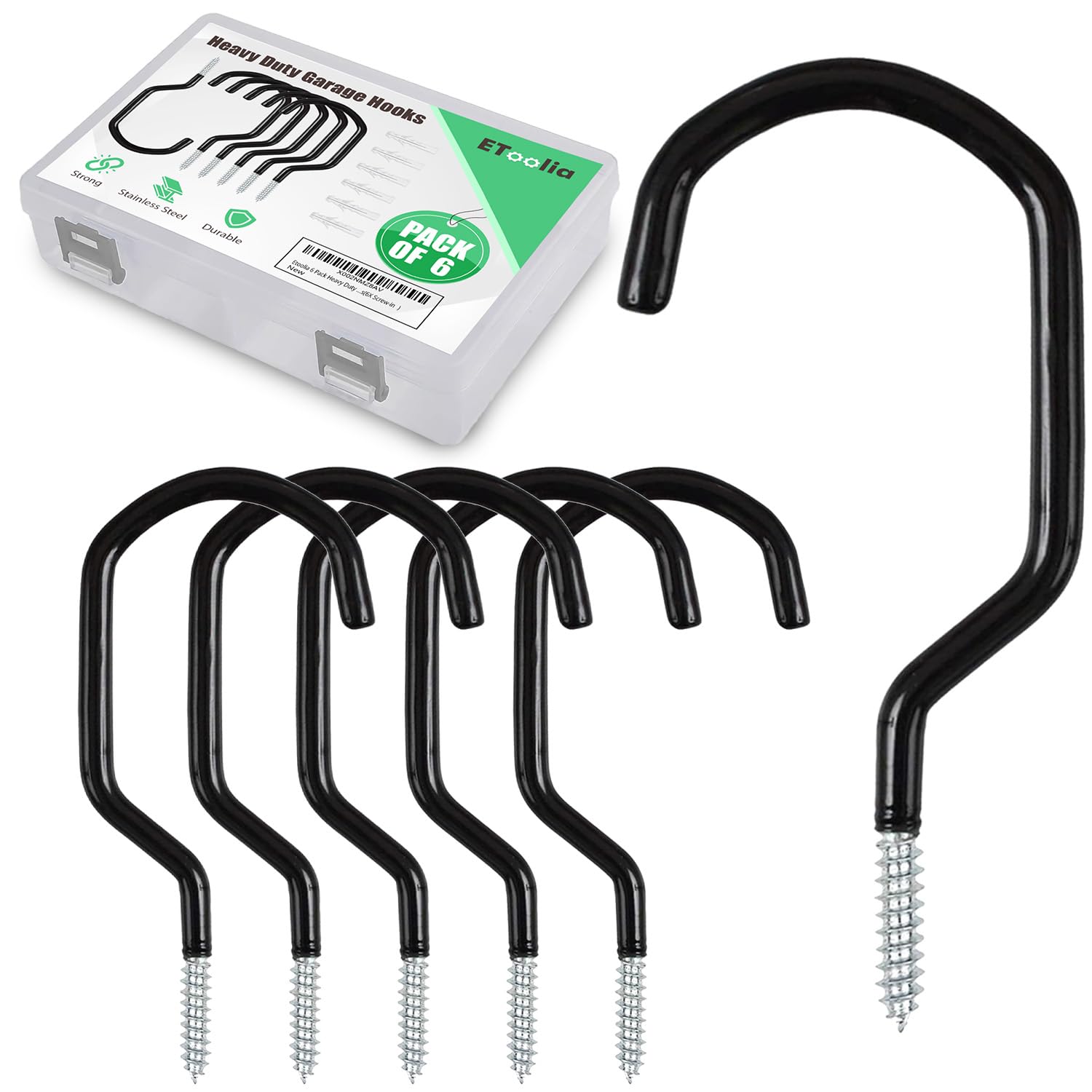 Etoolia 6 Pack Heavy Duty Garage Bike Storage and Utility Hooks-5.7 Inches for Garage Wall and Ceiling-Garage Hooks for Hanging Bicycle,Hose,Cords,and