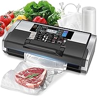 QKWXV SV629 95kPa Fully Automatic Vacuum Food Sealer - Commercial Grade Double Heat Seal, Built-in Cutter, Starter Kit Included (Black Silver)
