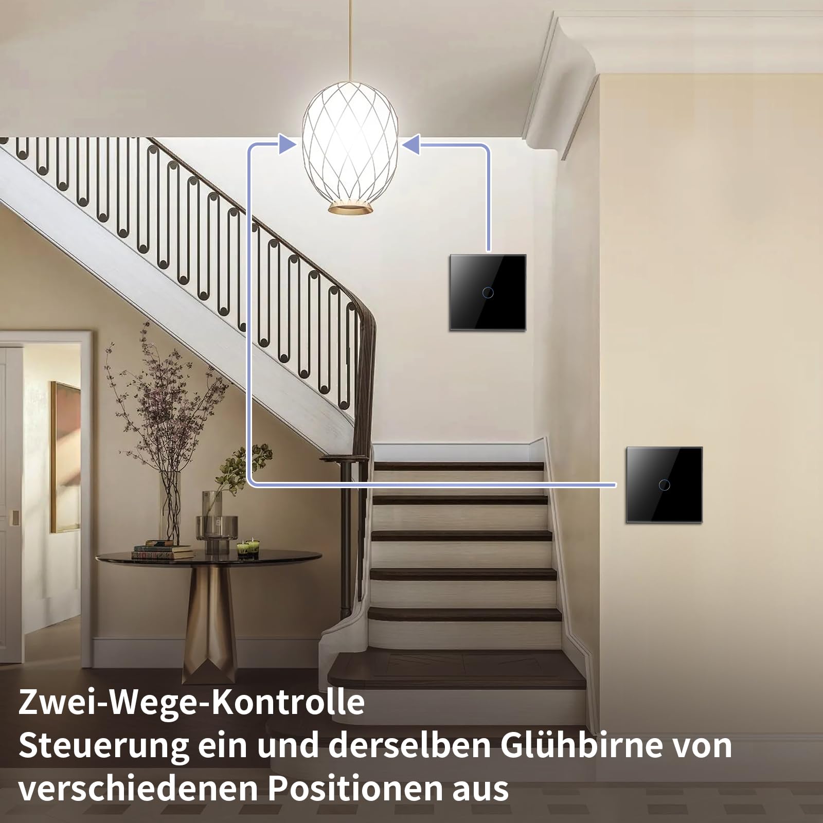 CNBINGO Touch Lichtschalter,Glas Lichtschalter Unterputz 1 Fach 2 Weg Wandschalter mit Glasrahmen 86mm Touch Schalter,Weiß,4 PCS